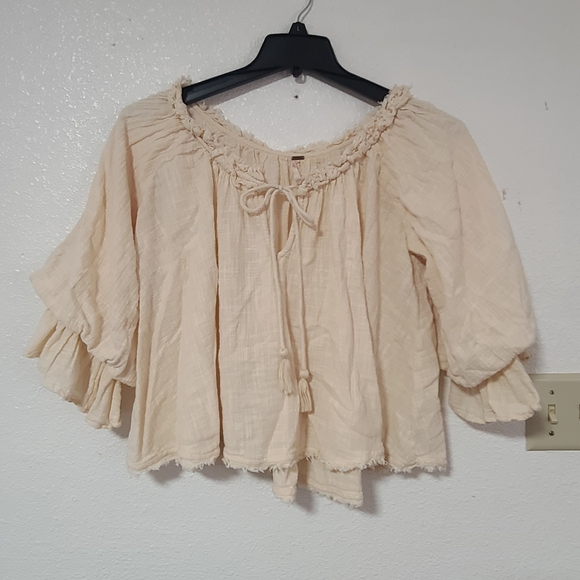 Free People Tops - Free People Women's Cream Peasant Blouse with Tie Neck